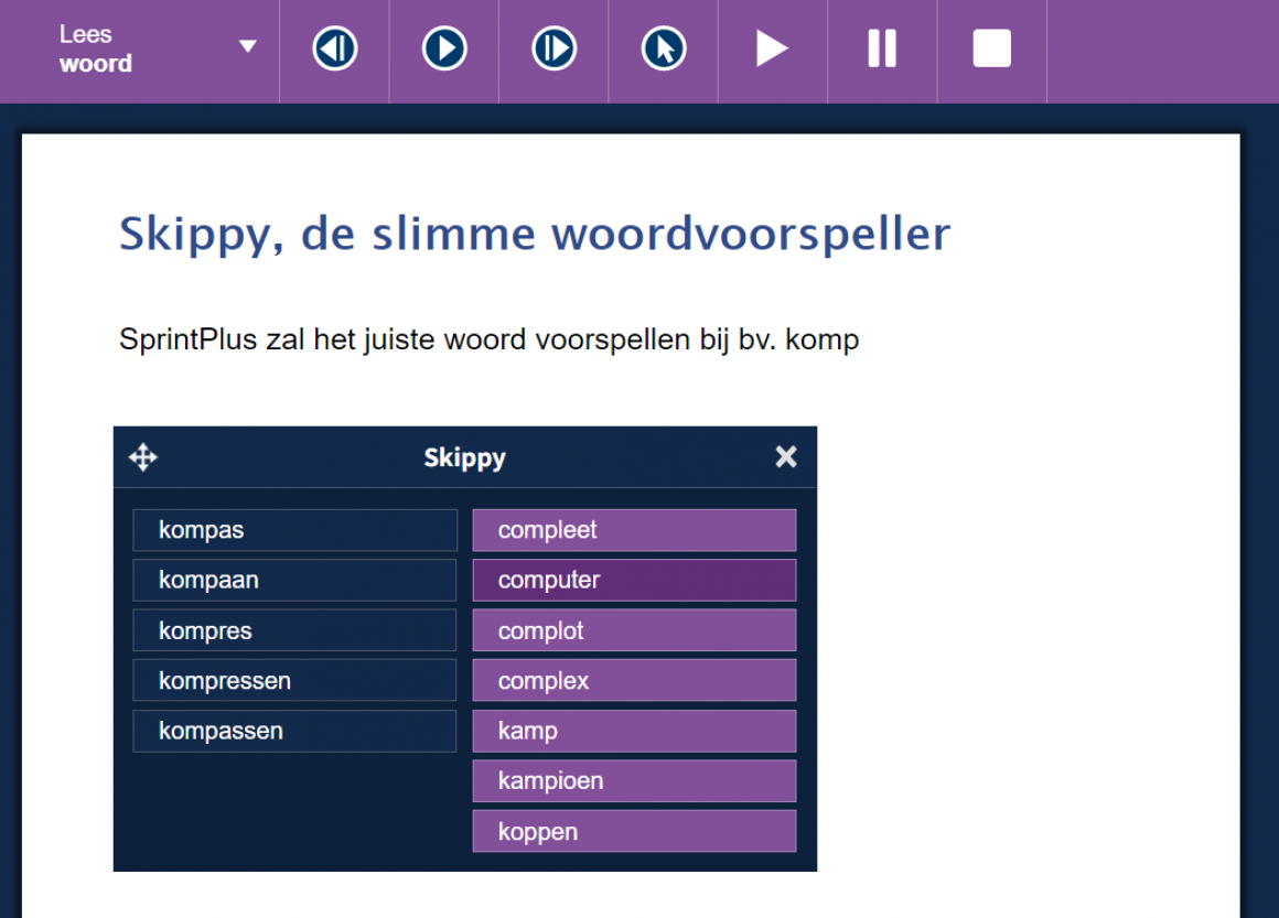 Slimme woordvoorspeller Skippy in SprintPlus.online